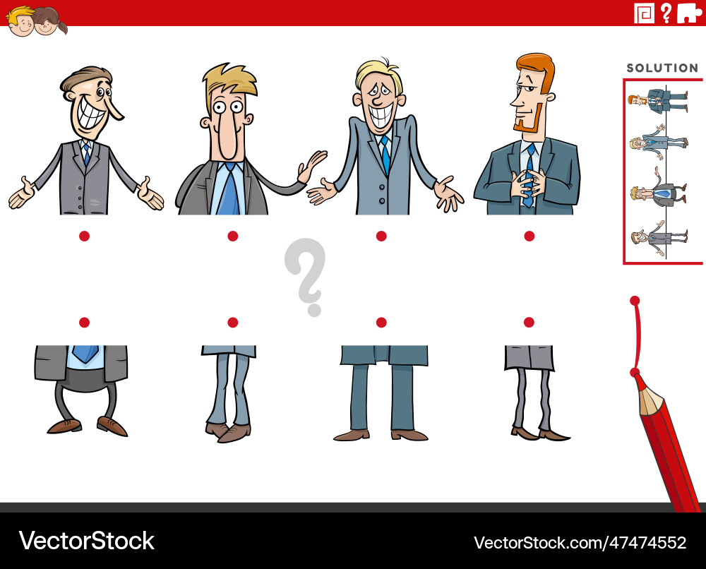 Match halves task with cartoon men characters Vector Image
