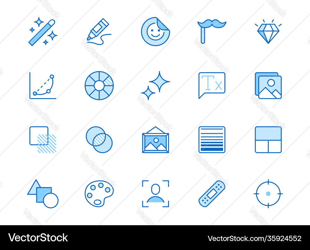 Photo edit line icon set image filter add Photo edit line icon set image filter add vector image