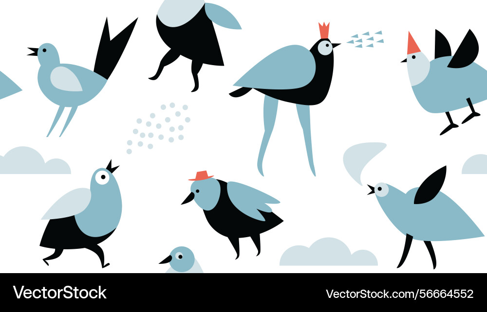 Seamless pattern with cute whimsical birds Vector Image