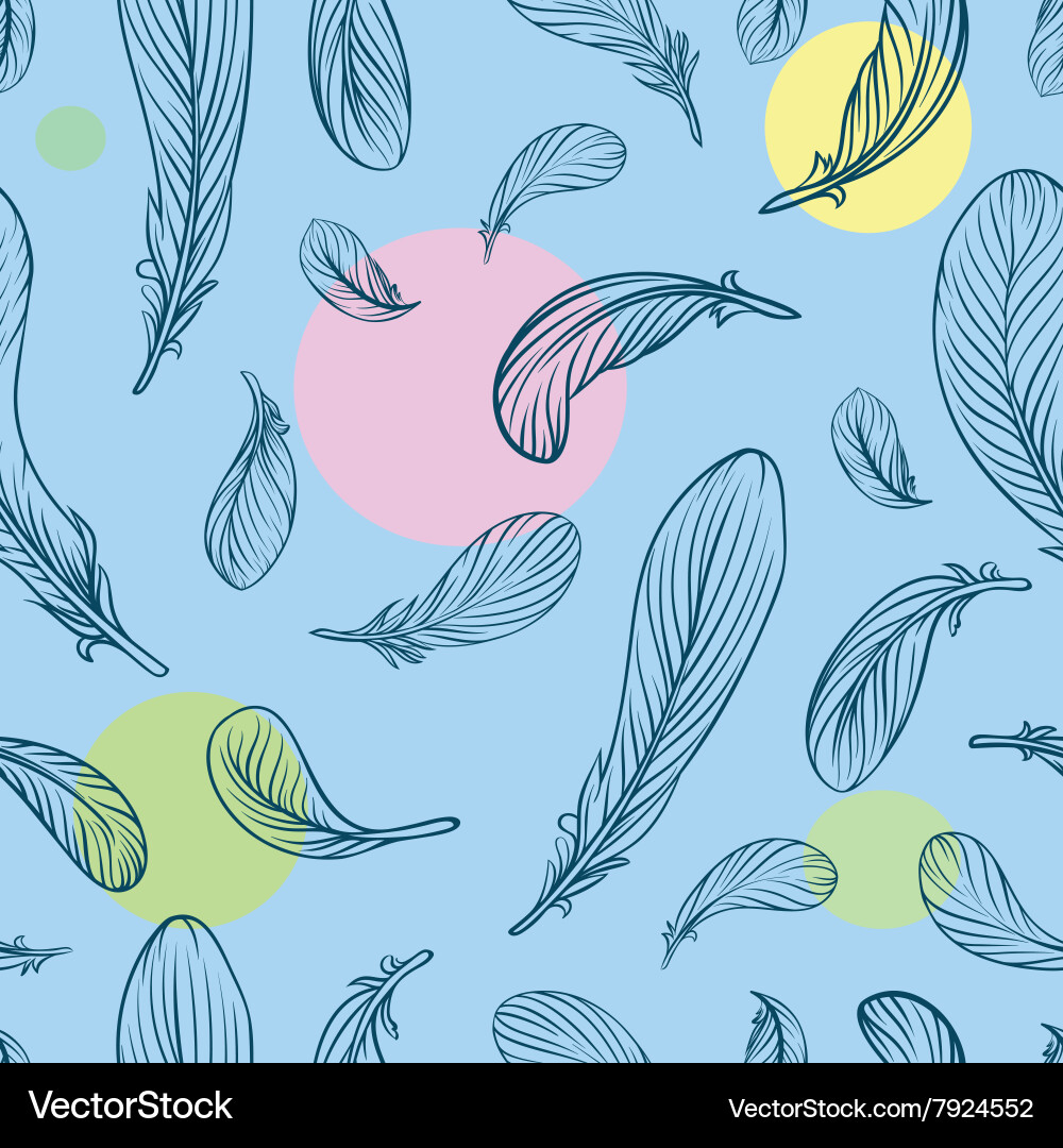 Seamless pattern with feathers and circle on the b Vector Image