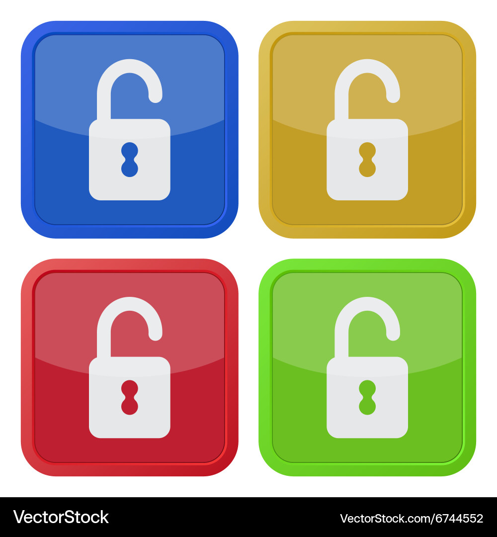 Set of four square icons with open padlock Vector Image
