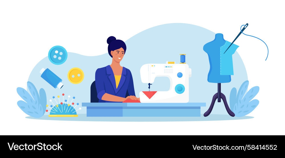 Sewing Machine & Apparel Creation Vector Image