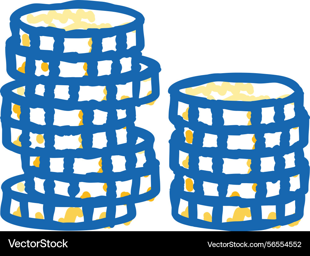 Stack gold coin icon doodle Stack gold coin icon doodle Vector Image