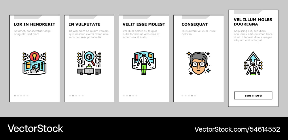 Tech-Enthusiasten geek nerd man onboarding icons set vektorbild