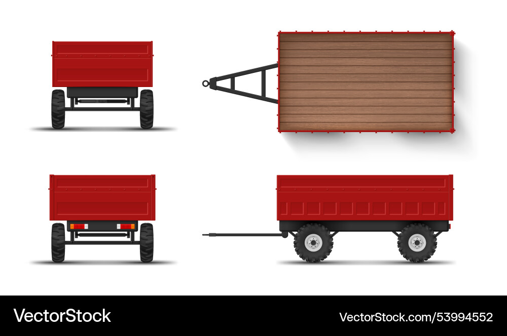 Traktor roter Anhängerwagen mit Holzboden Traktor roter Anhängerwagen mit Holzboden vektorbild