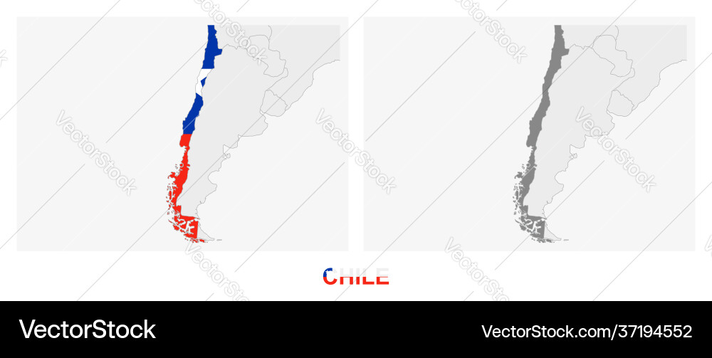 Two versions map chile with flag Two versions map chile with flag Vector Image