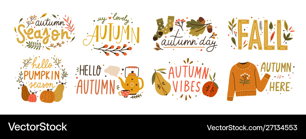 Autumn hand drawn lettering set fall Autumn hand drawn lettering set fall vector image