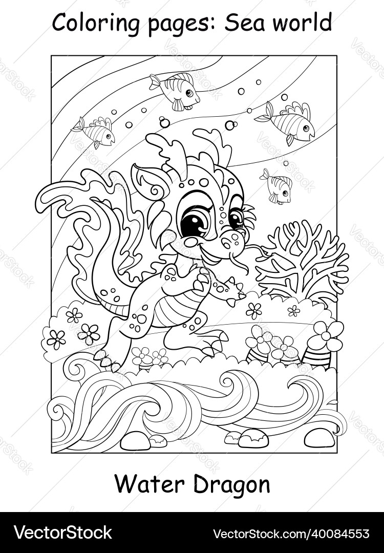 Cute Baby Dragon Swimming with Fish vector image