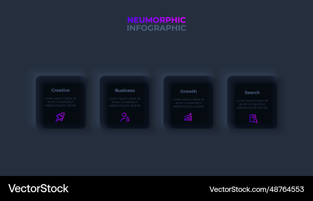 Dark neumorphic horizontal progress diagram with 4
