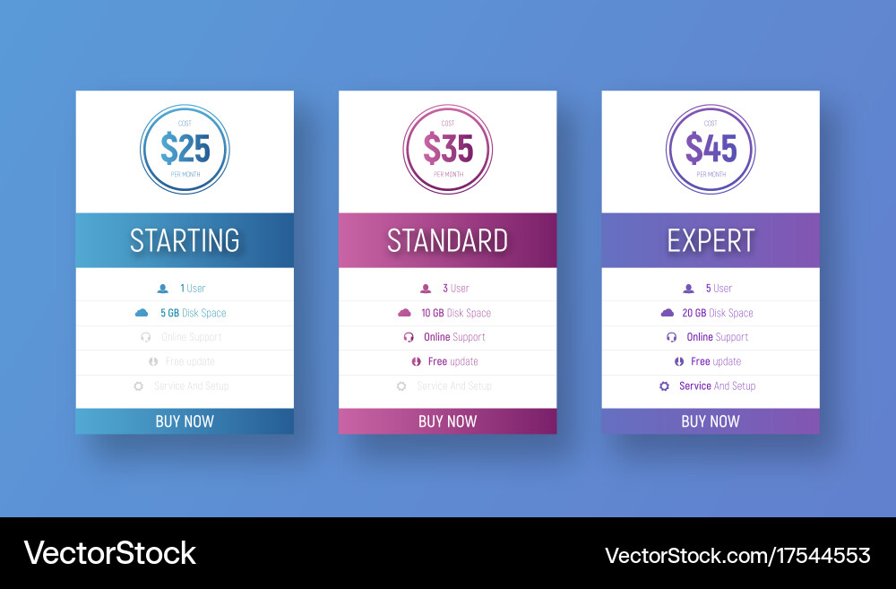 Design of white price tables with a color Vector Image