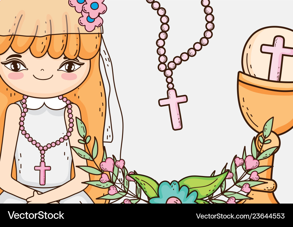 Girl communion mit Wirtswafer und Kelch Girl communion mit Wirtswafer und Kelch vektorbild