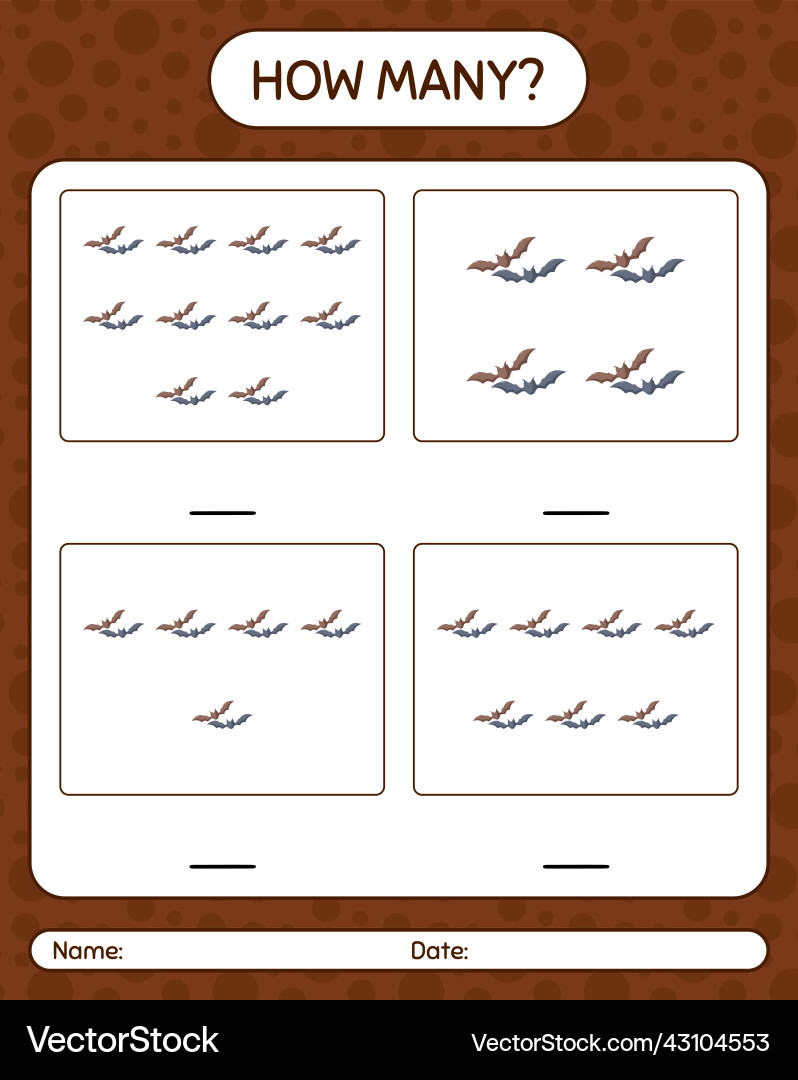 How many counting game with bat worksheet How many counting game with bat worksheet vector image