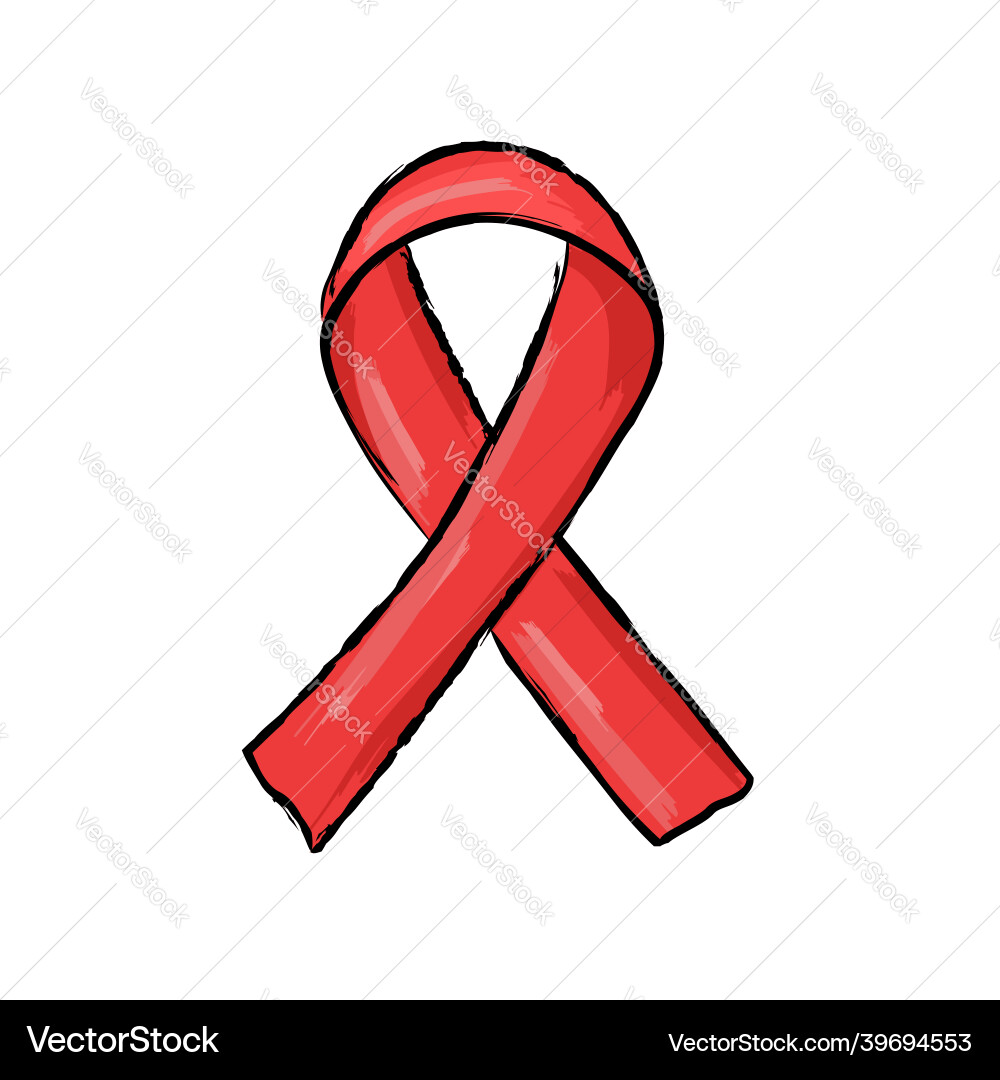 Red ribbon isolated for hiv awareness hand drawn Vector Image