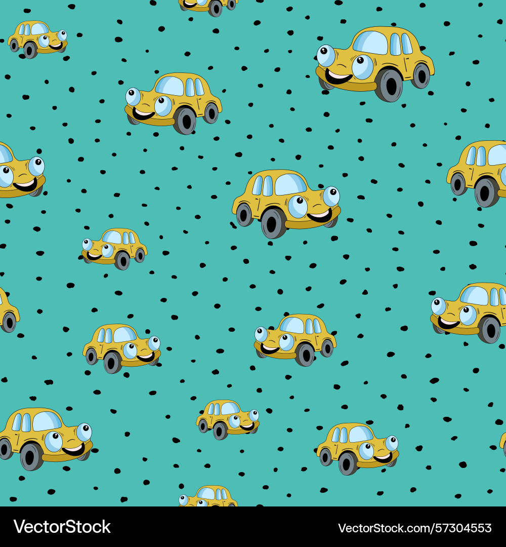 Seamless pattern with cute car on color background Seamless pattern with cute car on color background Vector Image