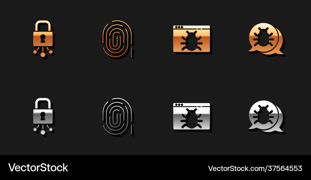 Set cyber security fingerprint system bug vector image