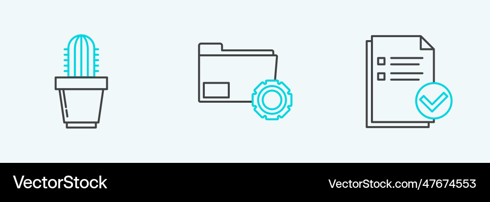 Set line document and check mark cactus succulent Set line document and check mark cactus succulent vector image
