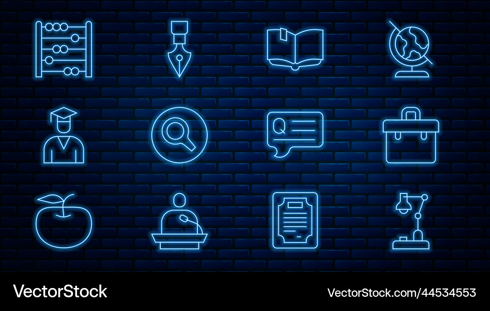 Set line table lamp briefcase open book Set line table lamp briefcase open book Vector Image