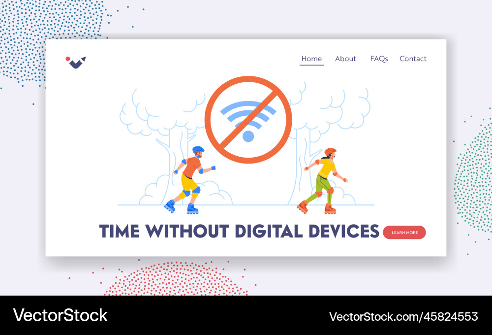 Time without digital devices landing page template Time without digital devices landing page template vector image