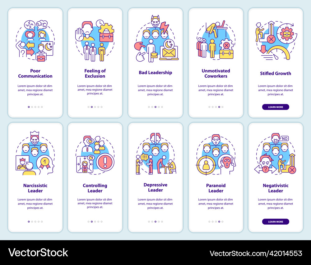 Toxic work environment onboarding mobile app Toxic work environment onboarding mobile app Vector Image