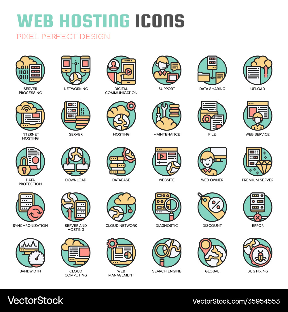 Web hosting thin line and pixel perfect icons vector image