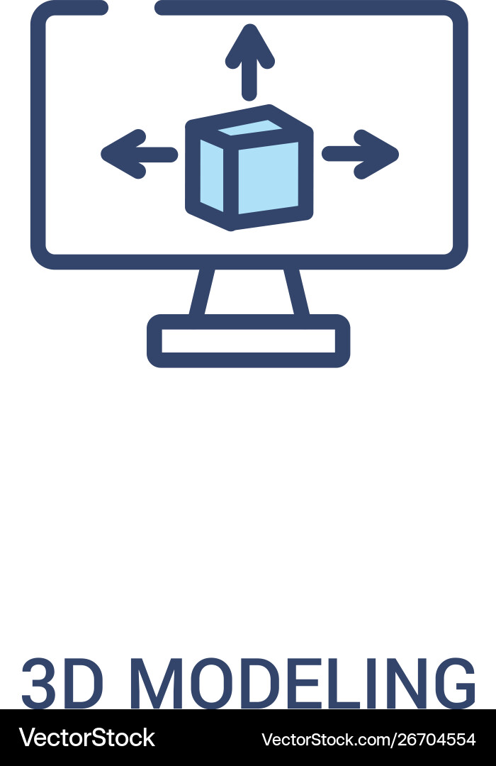 3d modeling concept 2 colored icon simple line 3d modeling concept 2 colored icon simple line vector image