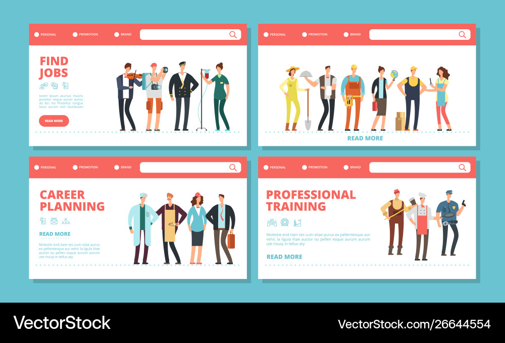 Career landing pages find jobs planning Career landing pages find jobs planning vector image