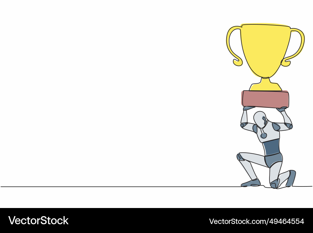 Continuous one line drawing tired robot carrying Vector Image