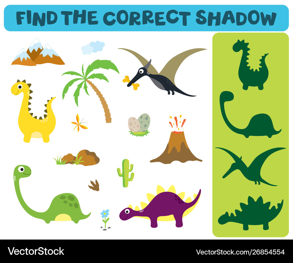 Dinosaur Shadow Matching Game vector image