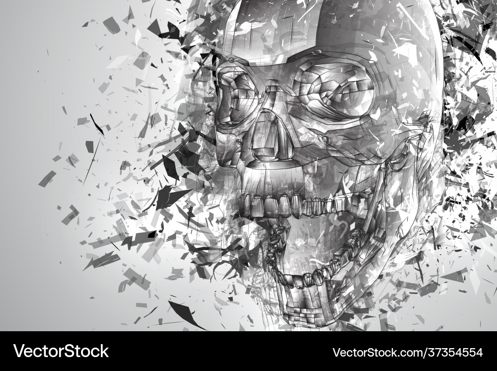 Exploded skull with splashes in all directions Exploded skull with splashes in all directions vector image