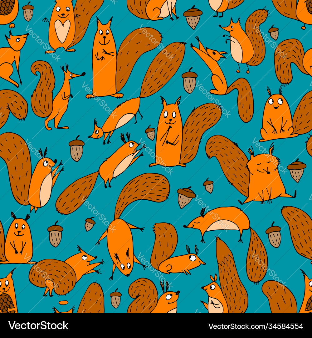 Funny squirrel with nut seamless pattern for your Funny squirrel with nut seamless pattern for your vector image