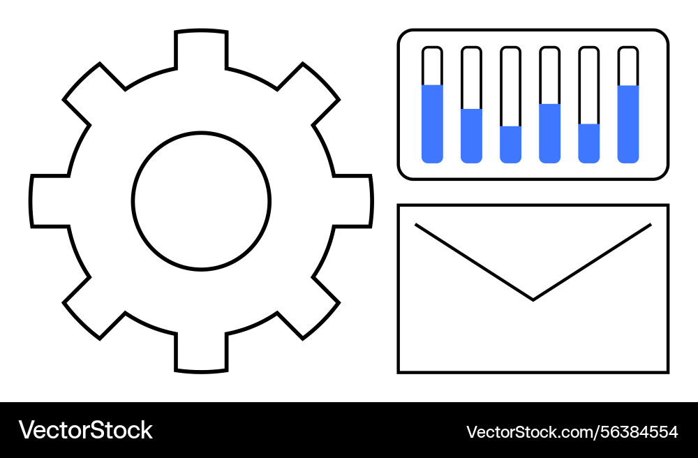 Gear with bar chart and envelope representing Vector Image