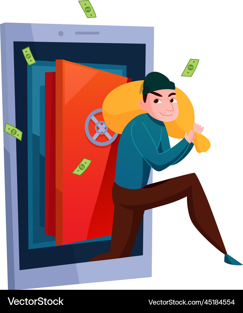 Hacker stealing money composition Hacker stealing money composition vector image