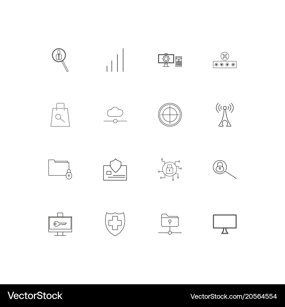 Internet security simple linear icons set vector image
