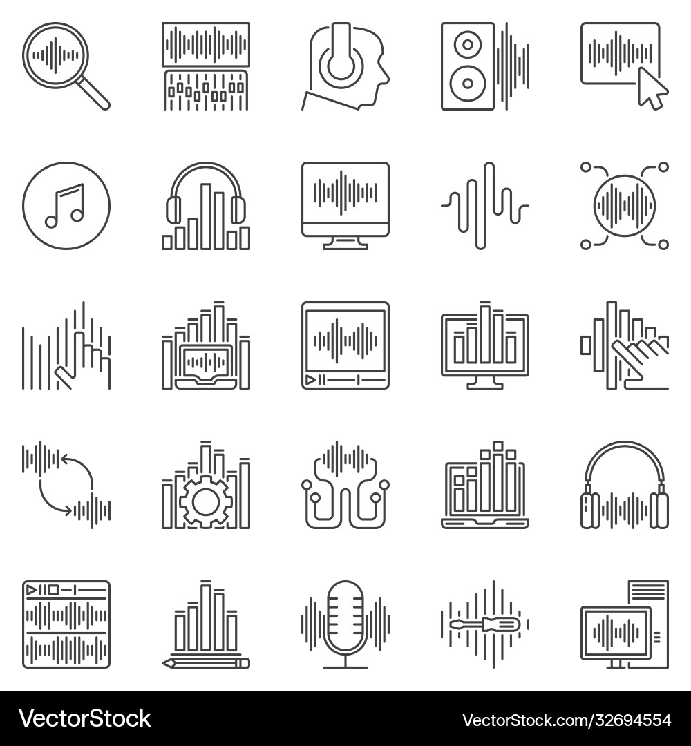 Music & Audio Outline Icons Vector Image