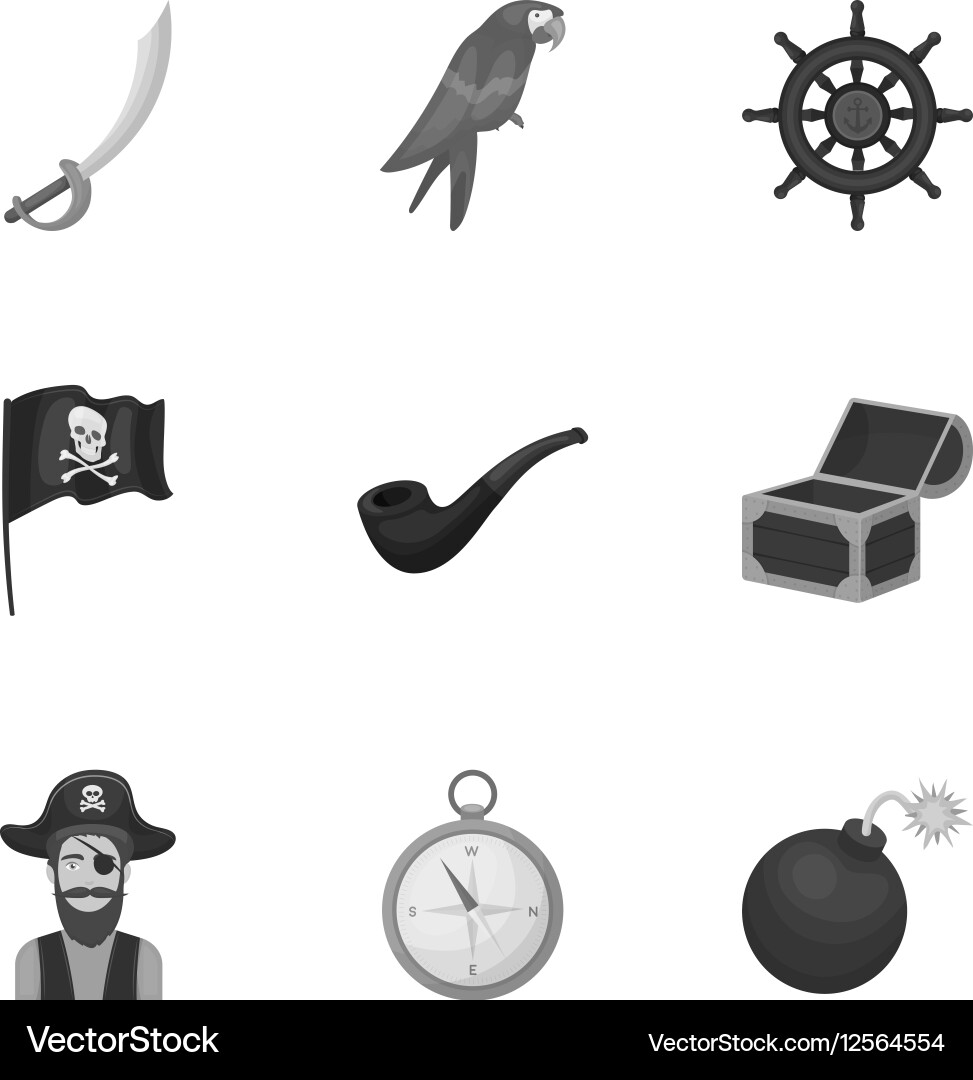 Pirates set icons in monochrome style big Vector Image