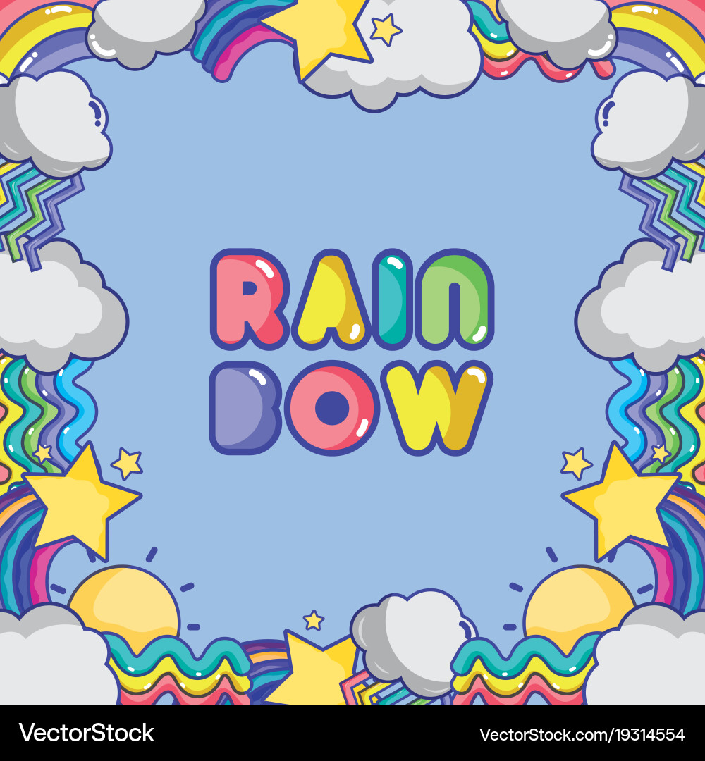 Rainbow with different shapes and clouds Vector Image