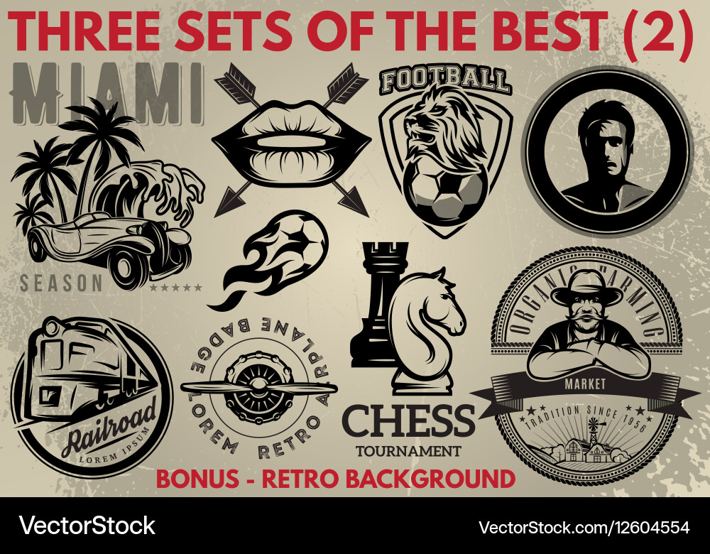 Second set of patterns for retro logo vector image