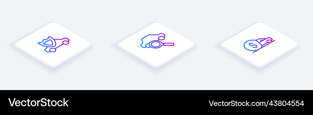 Set isometric line car with shield sharing Set isometric line car with shield sharing vector image