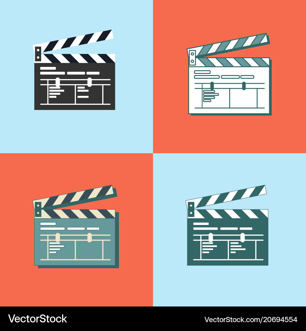 Set of simple clapper board icon in flat style Vector Image