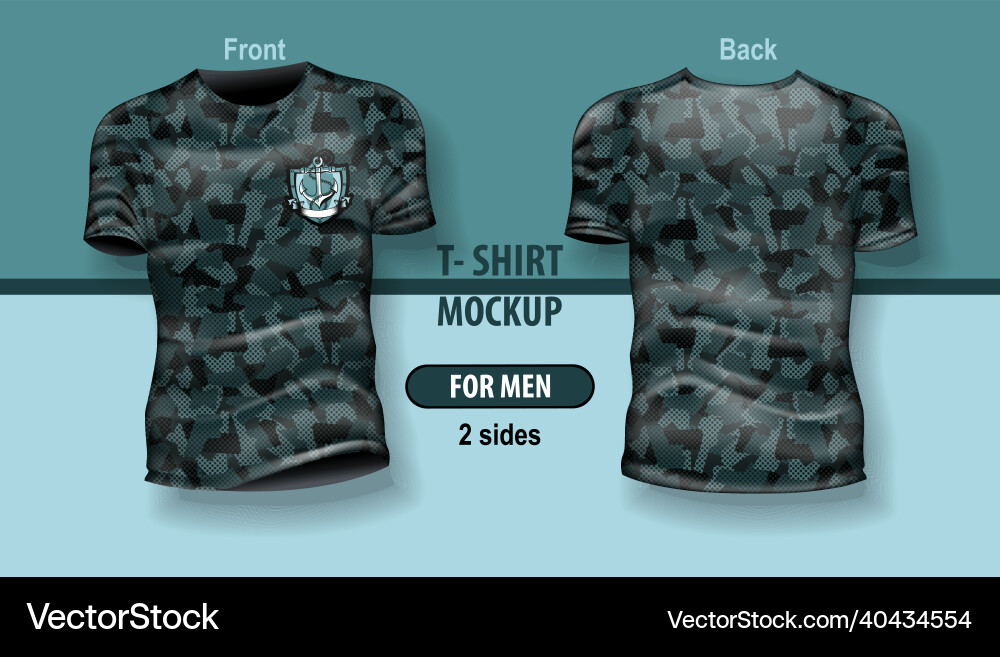 T-Shirt für Herren vorne und hinten blau Camouflage T-Shirt für Herren vorne und hinten blau Camouflage vektorbild
