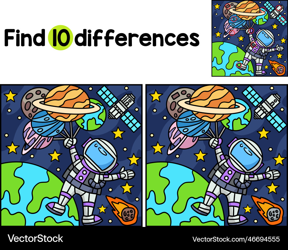 Astronaut with balloon planet find the differences Vector Image