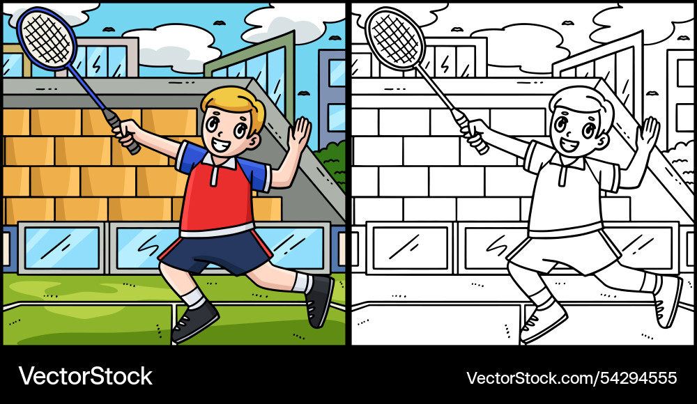 Badminton player jumping with racket Badminton player jumping with racket Vector Image