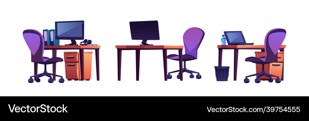 Desktops with computers isolated empty workplace Vector Image
