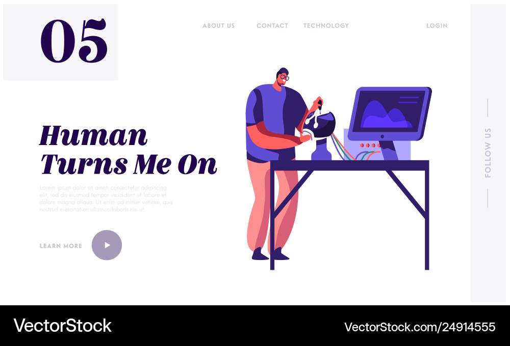 Engineer creating robot young man scientist Engineer creating robot young man scientist vector image