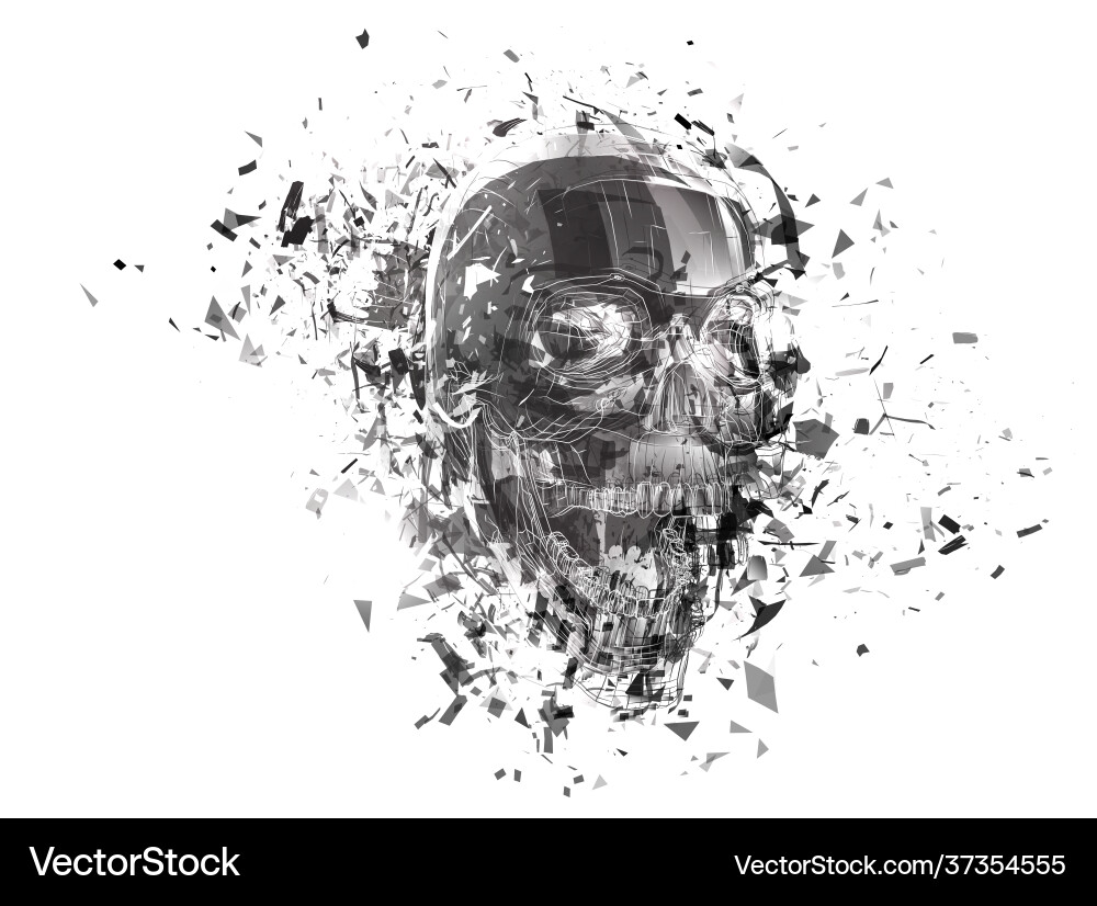 Exploded skull with splashes in all directions Exploded skull with splashes in all directions vector image
