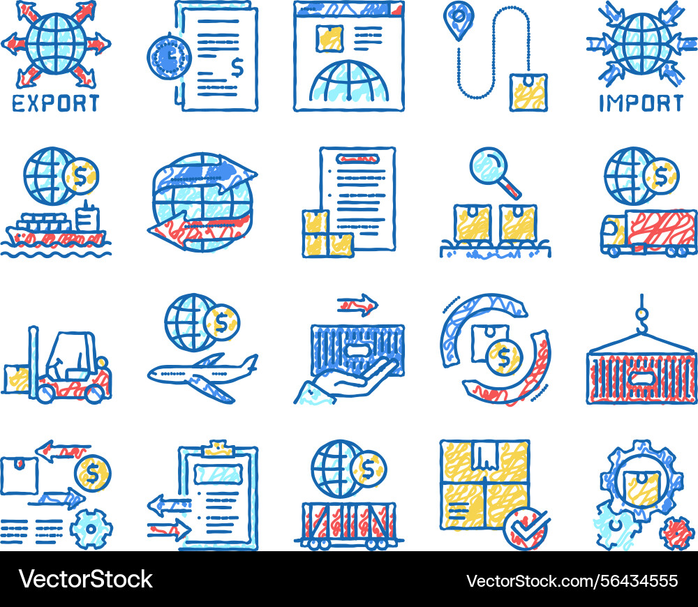 Export import logistic set icons hand drawn Export import logistic set icons hand drawn vector image