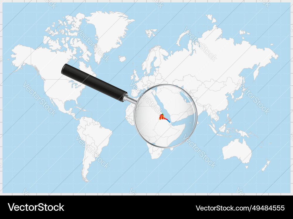 Magnifying glass showing a map of eritrea vector image