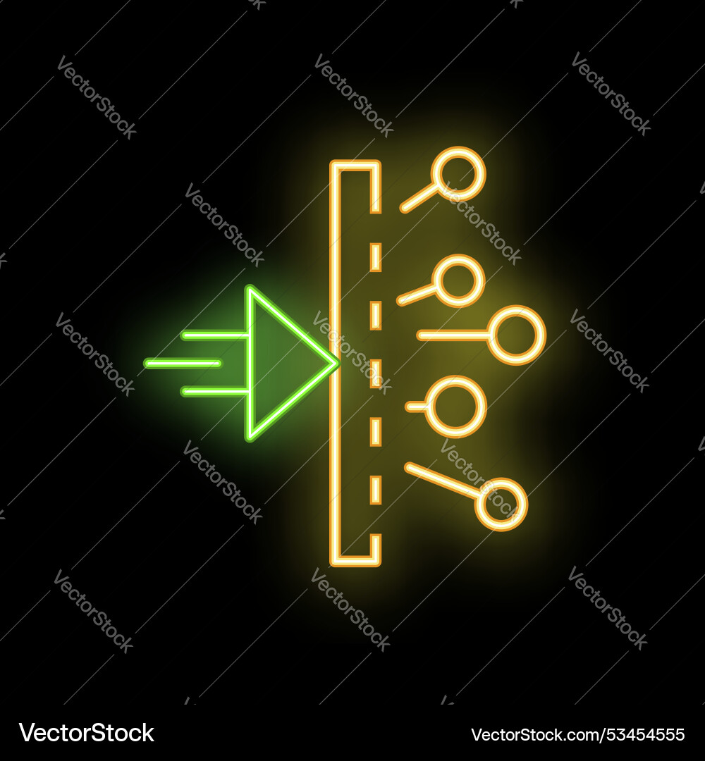 Neon green arrow entering data network through Vector Image