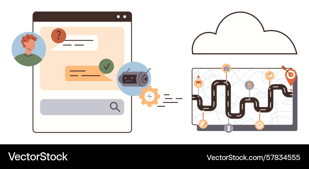 Online navigation and route assistance via cloud Online navigation and route assistance via cloud Vector Image