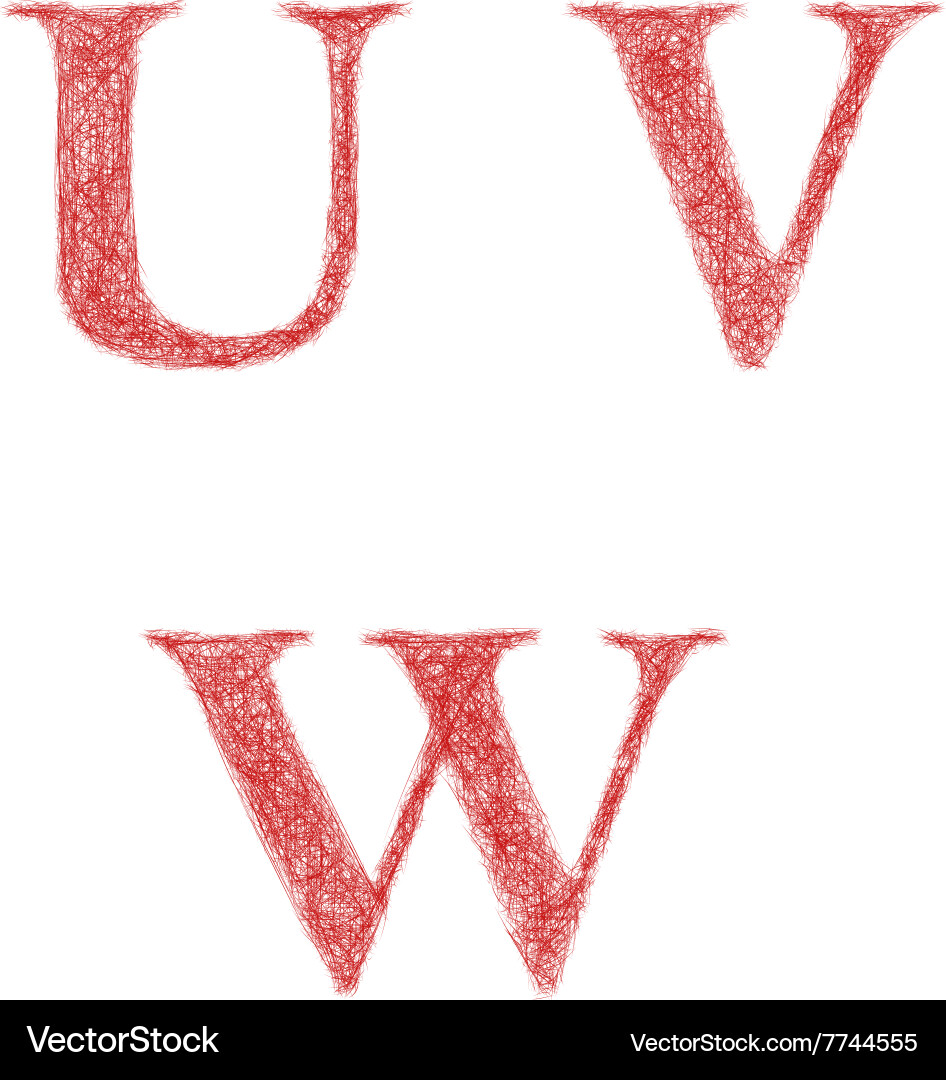Red sketch font set - letters u v w vector image